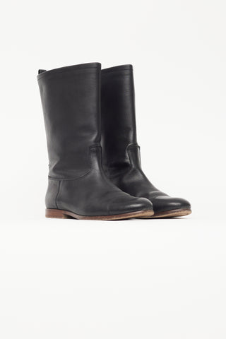 Jil Sander Black Leather Mid Calf Boot