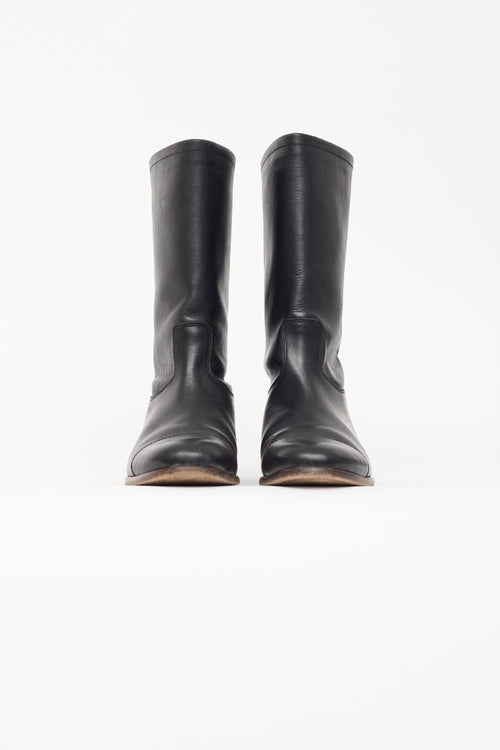 Jil Sander Black Leather Mid Calf Boot