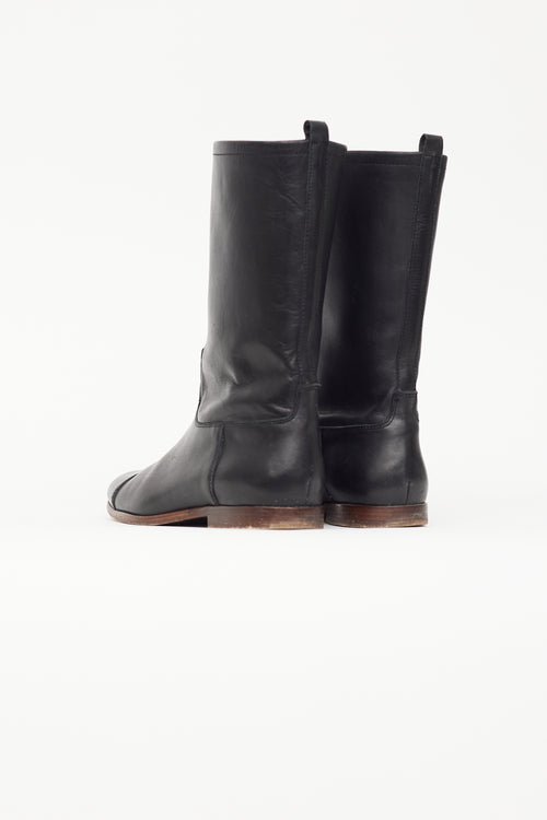 Jil Sander Black Leather Mid Calf Boot