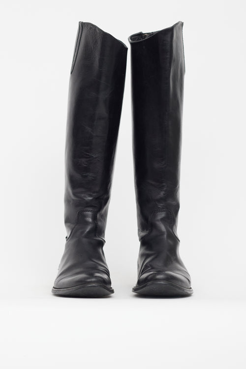 Jil Sander Black Leather Pointed Toe Riding Boot