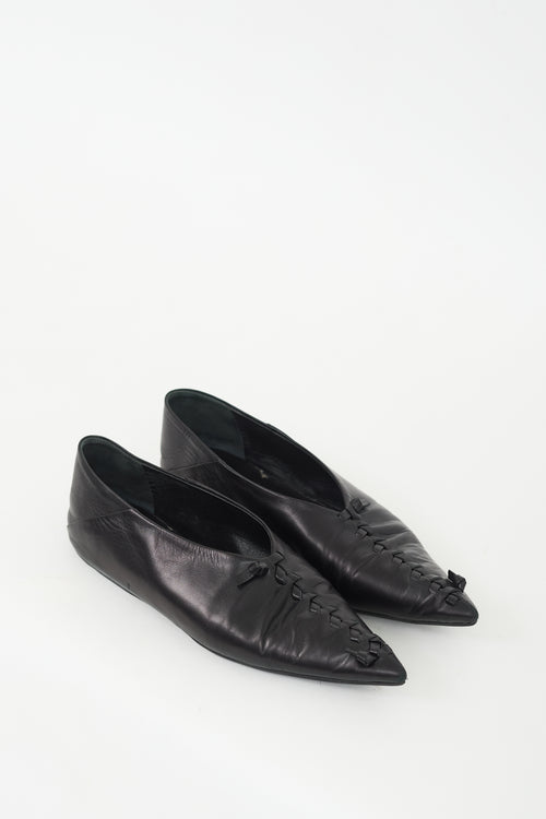 Jil Sander Black Leather Braided Point Ballet Flat