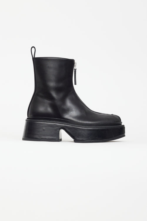 Jil Sander Black Leather Platform Front Zip Boot