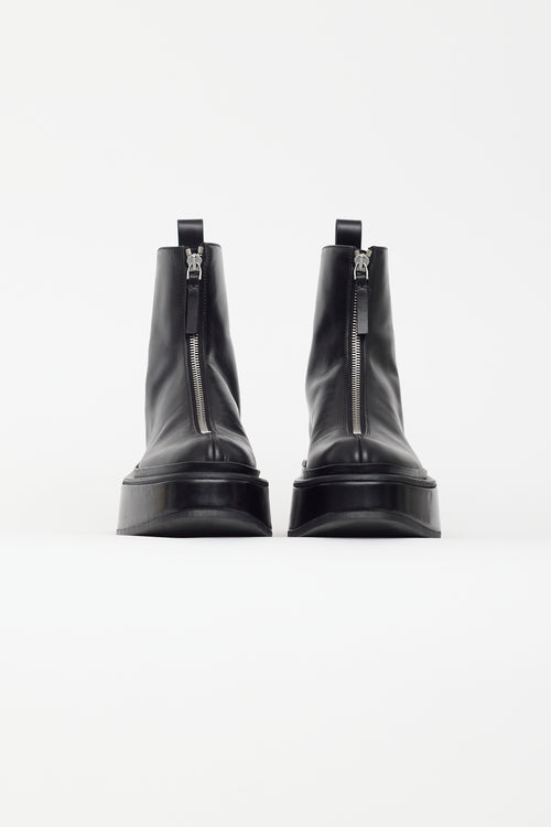 Jil Sander Black Leather Platform Front Zip Boot