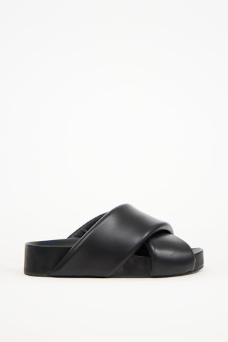 Jil Sander Black Leather Padded Platform Slide