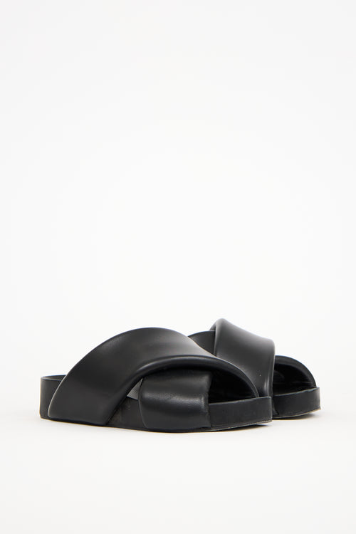 Jil Sander Black Leather Padded Platform Slide