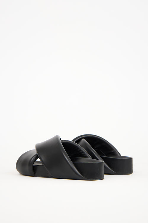 Jil Sander Black Leather Padded Platform Slide