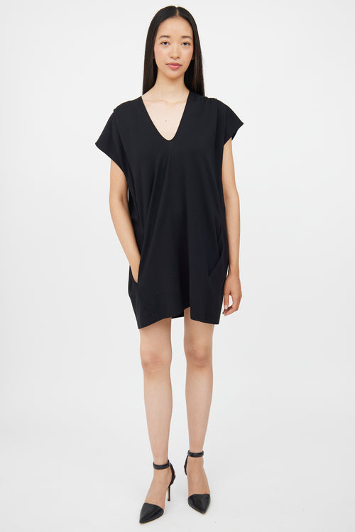 Jil Sander Black V Neck Pocket  Dress