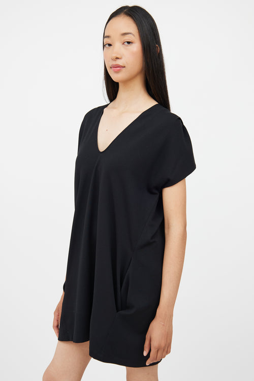 Jil Sander Black V Neck Pocket  Dress