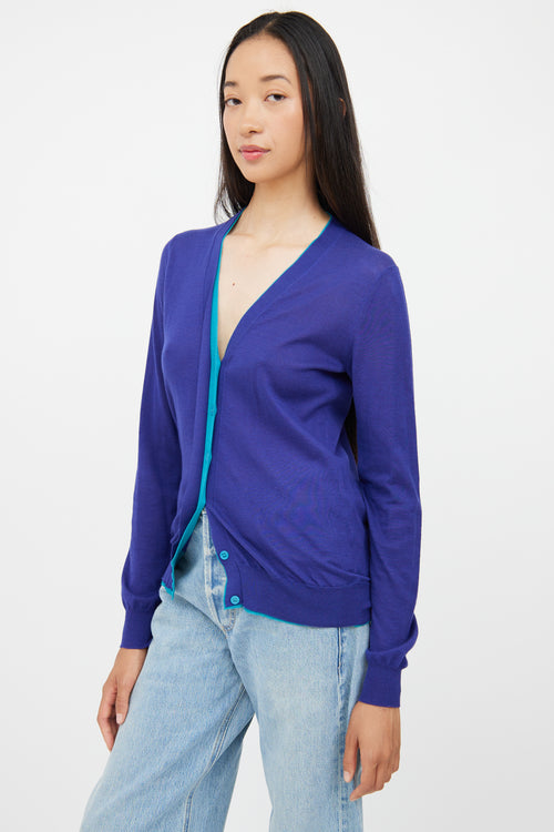 Jil Sander Blue Cotton Cashmere Button Up Top