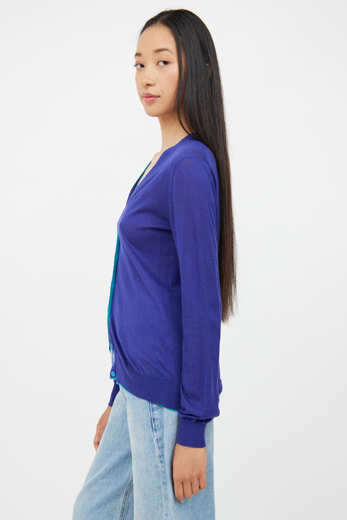 Jil Sander Blue Cotton Cashmere Button Up Top