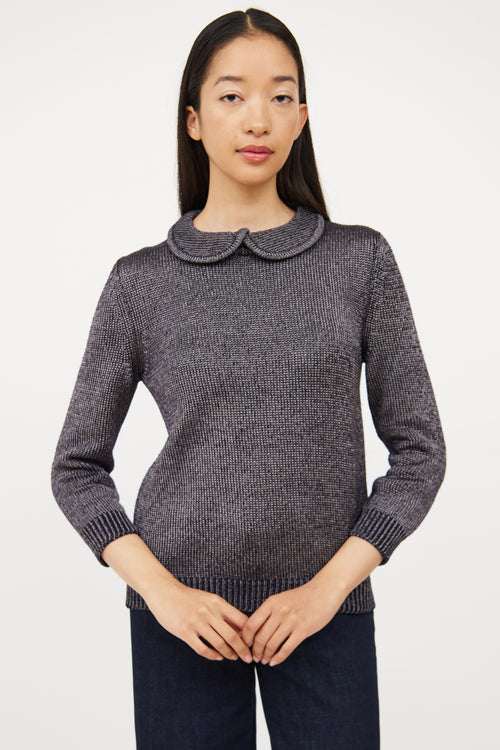 Jil Sander Navy Sparkle Knit Collar Top