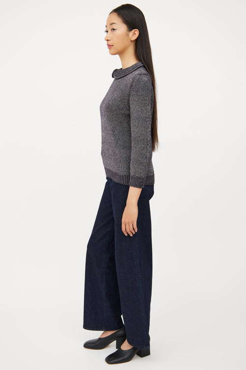 Jil Sander Navy Sparkle Knit Collar Top