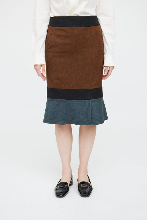 Jil Sander Brown Multi Panel Wool Pencil Skirt