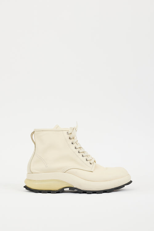 Jil Sander Cream Leather Lug Sole Boot