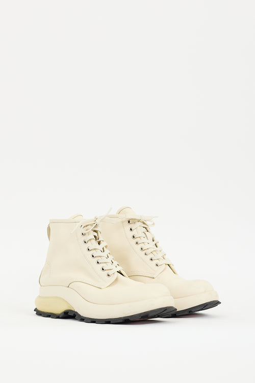 Jil Sander Cream Leather Lug Sole Boot