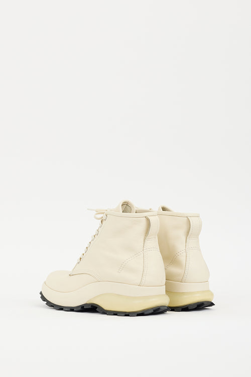 Jil Sander Cream Leather Lug Sole Boot