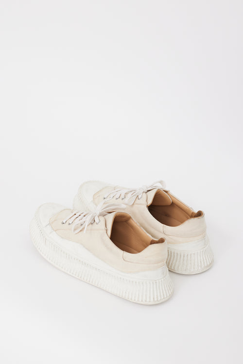 Jil Sander Beige 
White Canvas 
Rubber Platform Sneaker