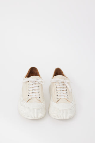 Jil Sander Beige 
White Canvas 
Rubber Platform Sneaker