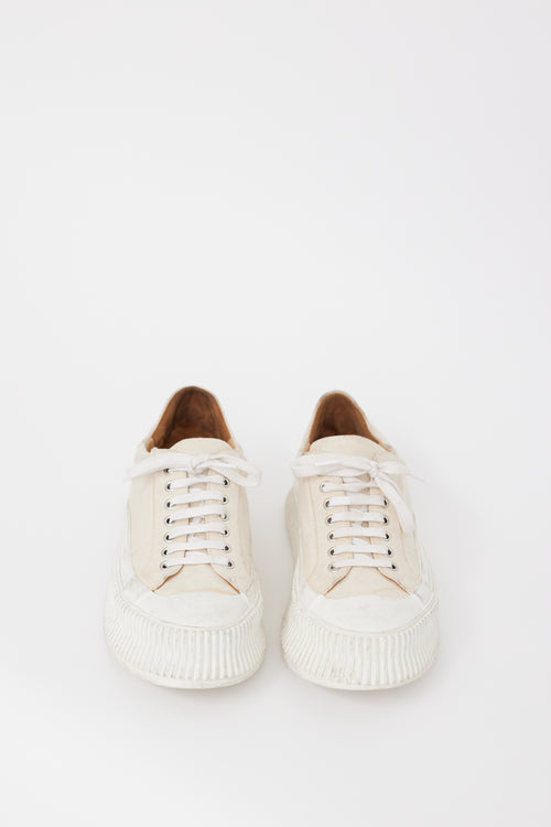 Jil Sander Beige 
White Canvas 
Rubber Platform Sneaker