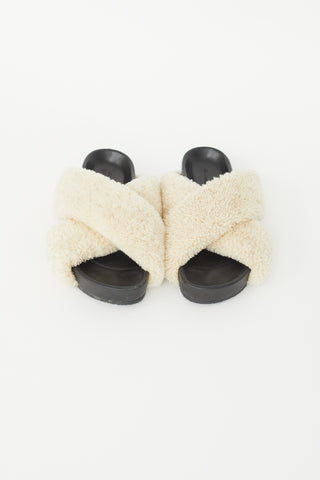 Jil Sander Cream Shearling Criss Cross Slide Mule