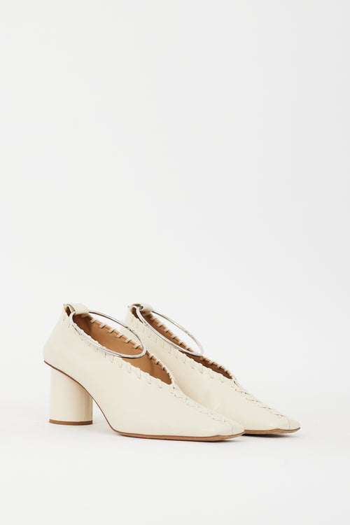 Jil Sander Cream Leather Whipstitch 
Anklet Heel