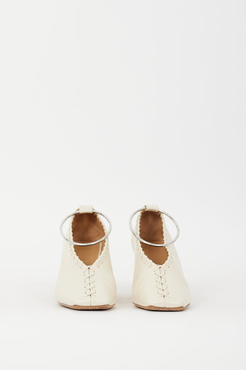 Jil Sander Cream Leather Whipstitch 
Anklet Heel