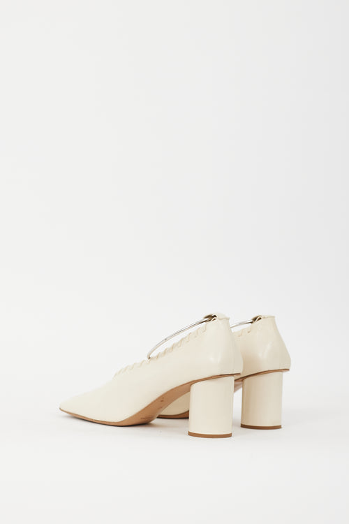 Jil Sander Cream Leather Whipstitch 
Anklet Heel