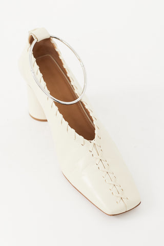 Jil Sander Cream Leather Whipstitch 
Anklet Heel