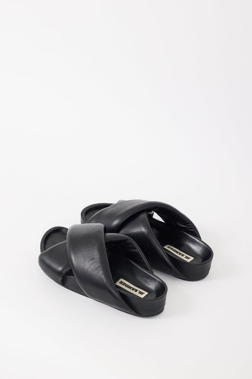 Jil Sander Black Padded Leather Platform Slide