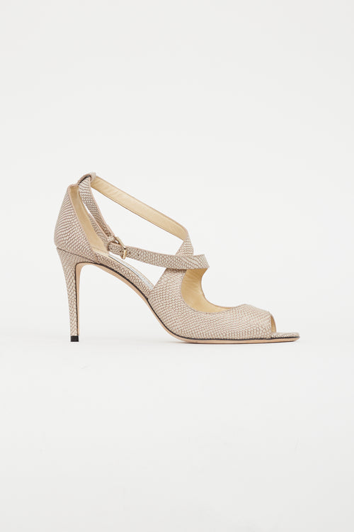 Jimmy Choo Beige Textured Leather Sandal