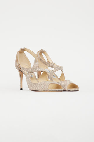 Jimmy Choo Beige Textured Leather Sandal