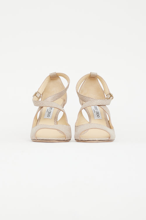 Jimmy Choo Beige Textured Leather Sandal