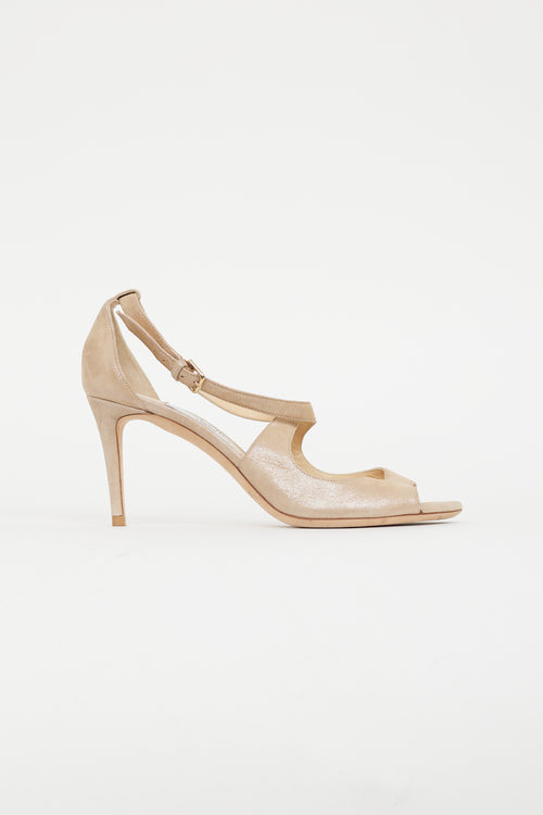 Jimmy Choo Beige Suede Metallic Sandal