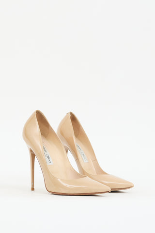 Jimmy Choo Beige Patent Romy Pointed Toe Pump