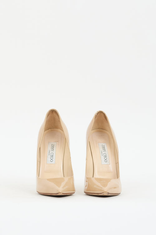 Jimmy Choo Beige Patent Romy Pointed Toe Pump