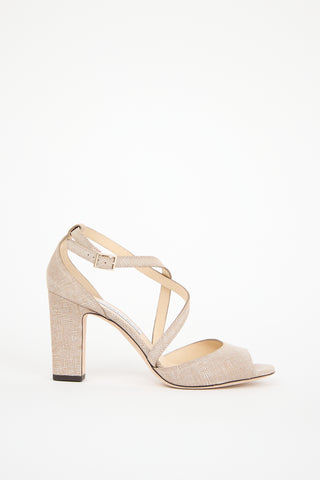 Jimmy Choo Beige Textured Leather Carrie Heel