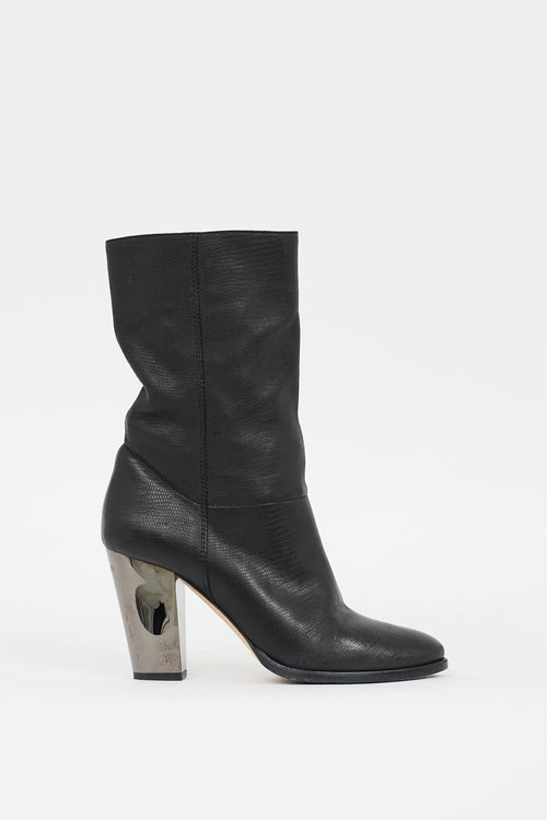 Jimmy Choo Black Embossed Leather Heeled Boot