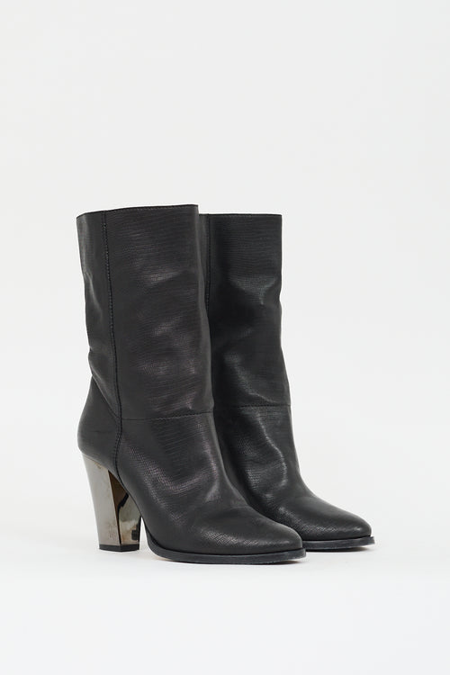 Jimmy Choo Black Embossed Leather Heeled Boot