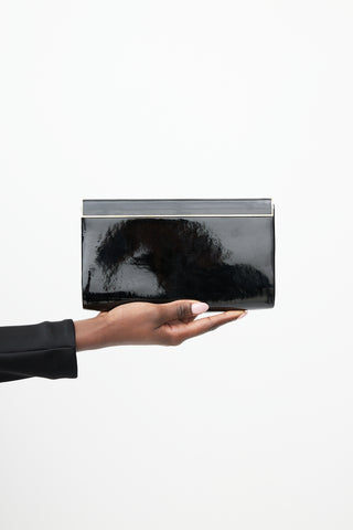 Jimmy Choo Black 
Gold Patent Leather Clutch