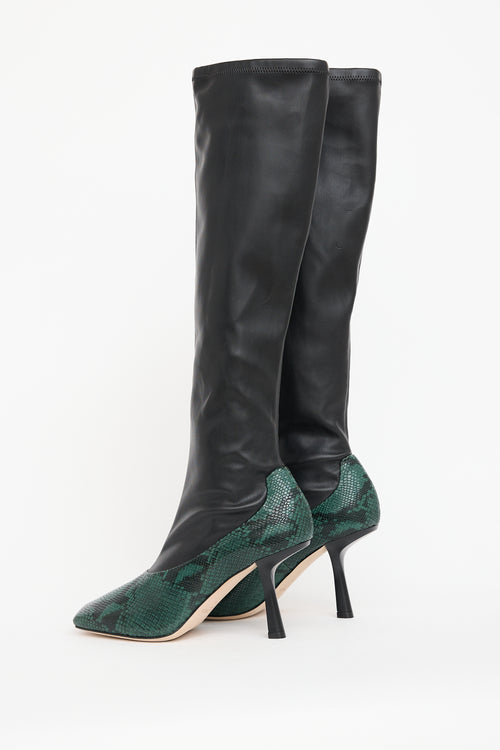 Jimmy Choo Black 
Green Leather Myka Boot