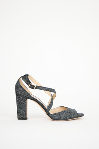 Jimmy Choo Black 
Grey Textured Leather Carrie Heel