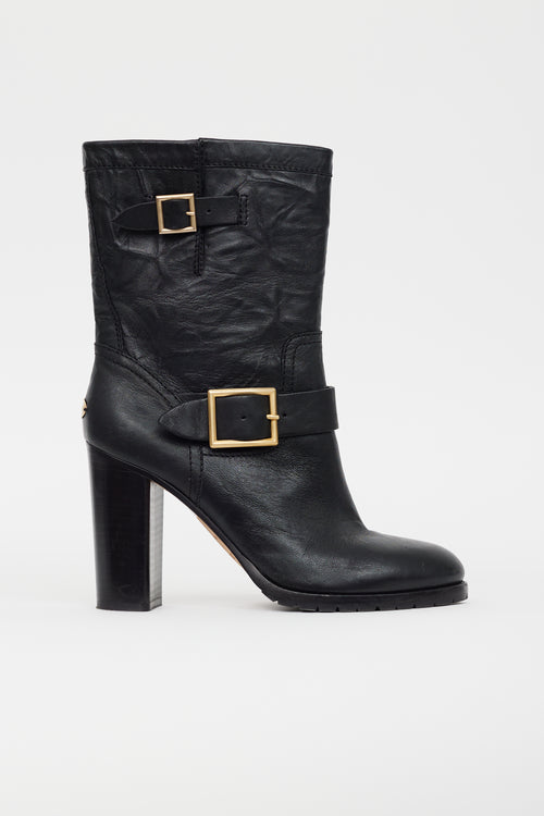 Jimmy Choo Black Leather Buckle Boot