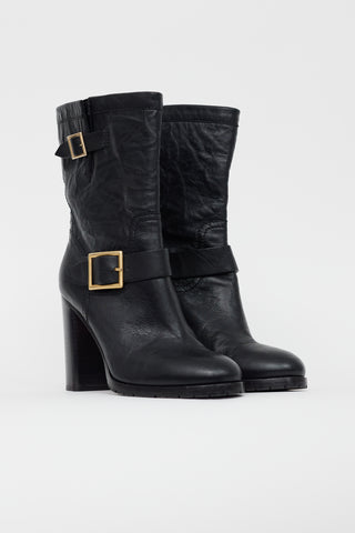 Jimmy Choo Black Leather Buckle Boot