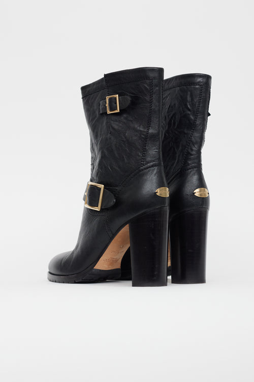 Jimmy Choo Black Leather Buckle Boot