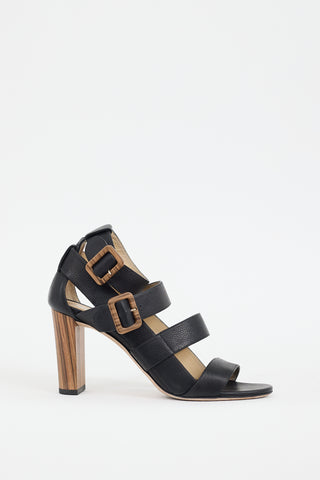 Jimmy Choo Black 
Brown Leather Maya 85 Sandal