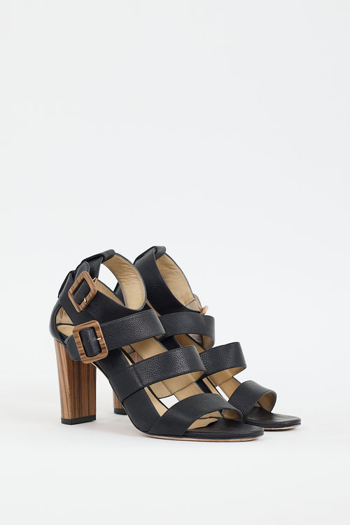 Jimmy Choo Black 
Brown Leather Maya 85 Sandal