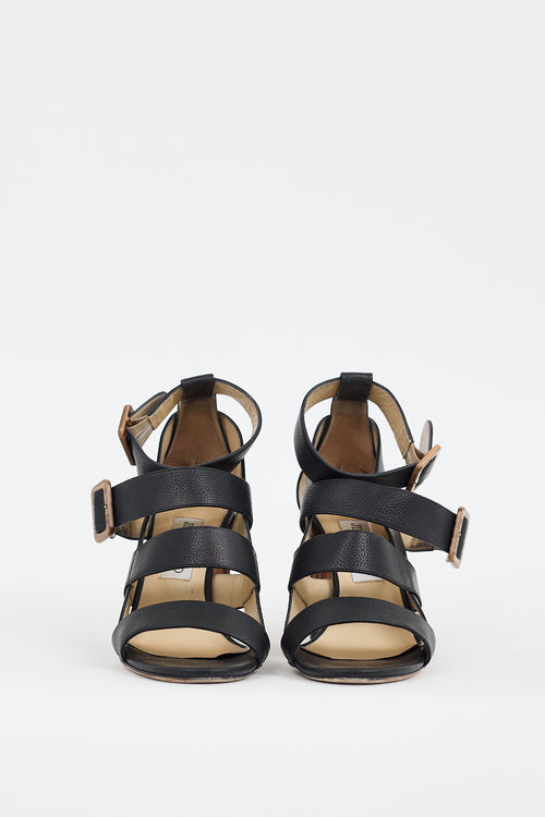 Jimmy Choo Black 
Brown Leather Maya 85 Sandal