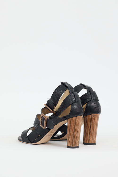 Jimmy Choo Black 
Brown Leather Maya 85 Sandal