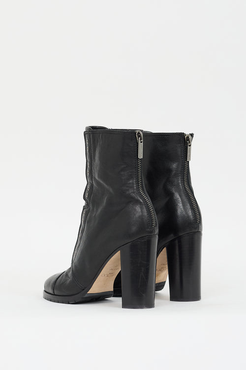 Jimmy Choo Black Leather Grommet Heeled Boot