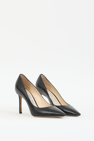 Jimmy Choo Black Leather Romy Pointed Toe Pump